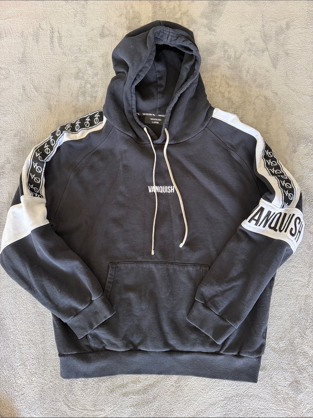 Vanquish Men's Black Hoodie with White Sleeve Accents